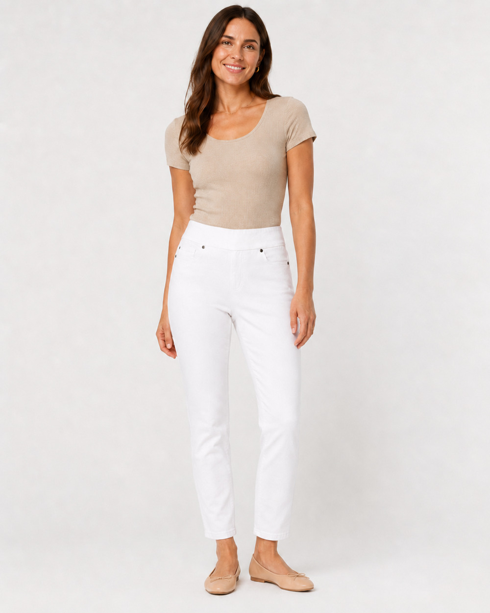 Coldwater Creek Womens 6P White Denim Slim-Leg Ankle Crop Pull-On Jeans Stretch